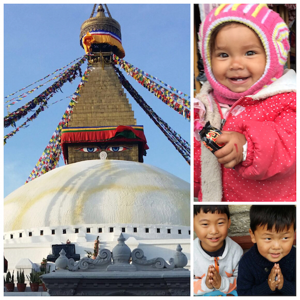 IN THEIR GLORY: Let us remember temples and monuments in their glory. Boudhanath Stupa (left). FUTURE: The future generation of Nepal in prayer while having a taste of modernisation - PHOTO SARJIT KAUR