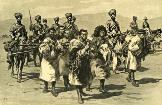 Surrendered Tibetan soldiers being escorted to the camp. Sketch from LIFE magazine in the early 1900s - AMARDEEP SINGH