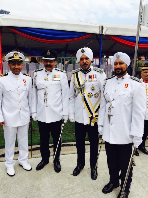 WARRIORS: Sikh officials at the Malaysia Warriors' Day parade in Kuala Lumpur today. (L-R) Lieutenant Commander Parminder Singh, Supt Amar Singh, Deputy Commissioner Datuk Amar Singh and Supp Ravinder Singh. 