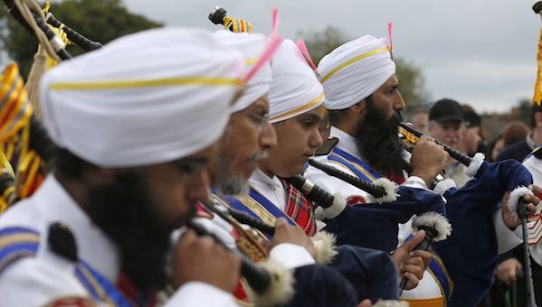 Sri Dasmesh Pipe Band in mid-flow during the competition - PHOTO THE GUARDIAN