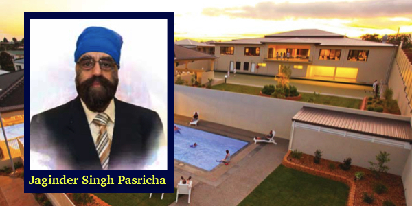 Insert: Jaginder Singh Pasricha. Background: Example of amenities of a Living Gems retirement communities resort