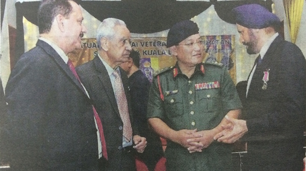 L-R: Capt (Rtd) Dr Amarjit Singh Gill, Malaysia's Armed Forces Medical Corps Veteran Officers Association president Lt Col (td) Dr Jaswant Singh, Malaysia's Armed Forces Health Services director-general Lt Gen Dr Abdul Razak Md Yusoff and Captain (Rtd) Dr Parim Singh at the Pingat Jasa Malaysia award ceremony on Sept 16 at Kelab Aman, Kuala Lumpur - NST PHOTO