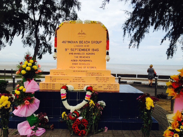 The stone marker on the spot where the British Indian army landed at the Morib beach on 9 Sept 1945.