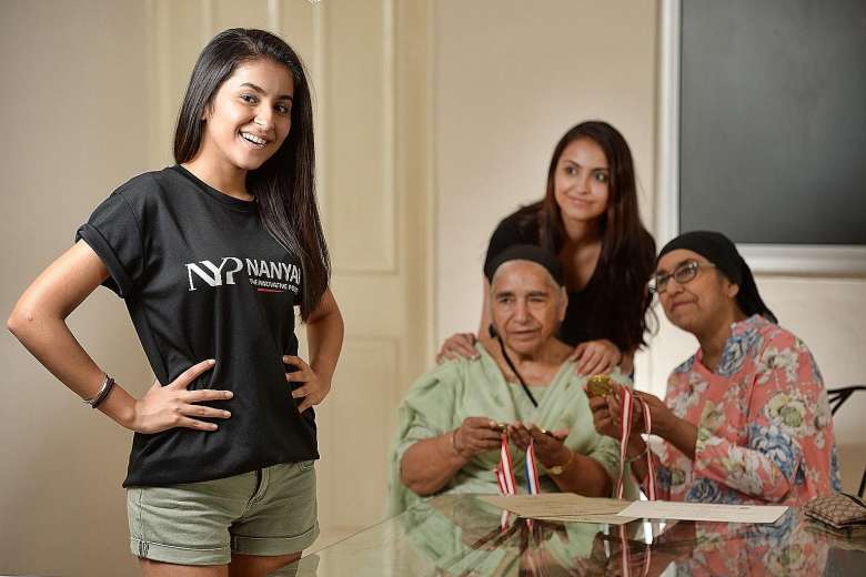 (From left) Ms Prabhmeet Kaur; her grandmother Surinder, 78; her sister Dalvin, 27; and her mother Sukhwant, 60. Ms Kaur had to take her O levels twice as her mother had cancer, which affected her studies. ST PHOTO: DESMOND WEE