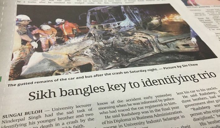 The tragic accident as rpeorted in The Malay Mail (8 Aug 2016) - PHOTO / ASIA SAMACHAR