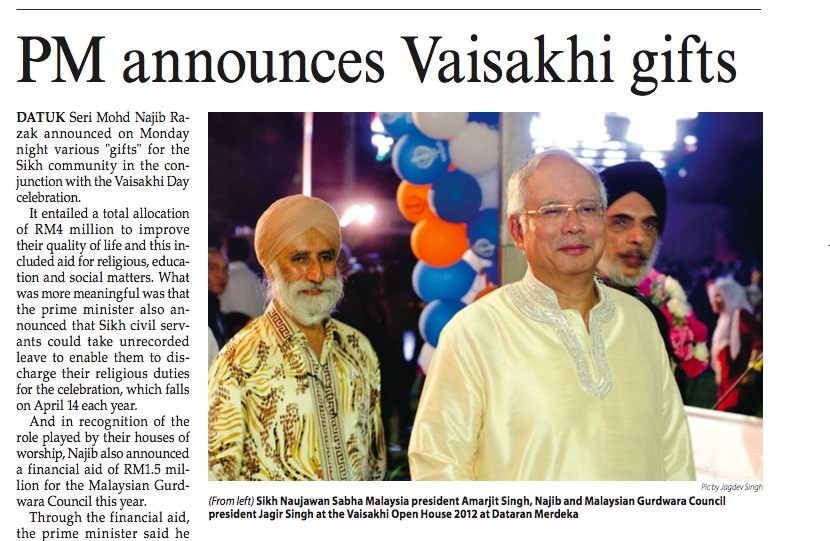 FLASHBACK: A Malaysian newspaper reports on the PM's Vaisakhi speech - PHOTO / ASIA SAMACHAR