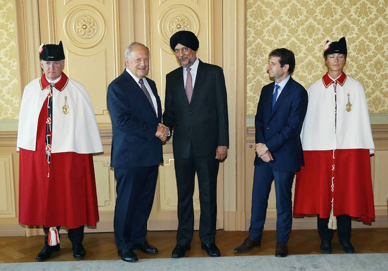 Malaysia's new ambassador to Switzerland Mahinder Singh meeting the Swiss president Johann Schneider-Ammann at the Federal Palace in Bern on Thursday. - PHOTO / WISMA PUTRA 