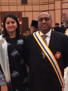 Harpal Singh, who received the Malacca state title of 'Datuk', with his wife after the investiture ceremony in Malacca on 16 Oct 2016 - PHOTO / SUPPLIED