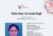 Charn Kaur Ganda Singh (1939 – 2025), Kajang, Selangor