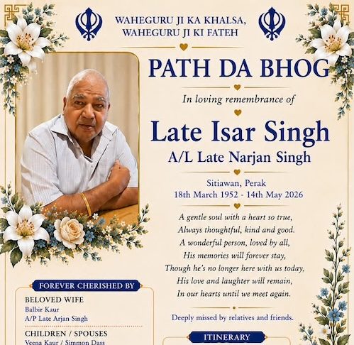 Late Isar Singh (1952 – 2026), Sitiawan, Perak